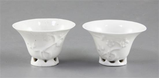 A pair of Chinese blanc-de-chine libation cups, Dehua, Kangxi period, height 4.2cm